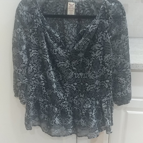 Faded Glory Women's Ruffle Blouse Dark Gray Sz S - Picture 5 of 12